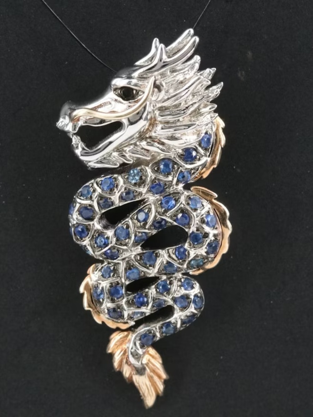 Effy 925 & 14k Dragon Pendant with Blue Sapphires and Black Diamond accents